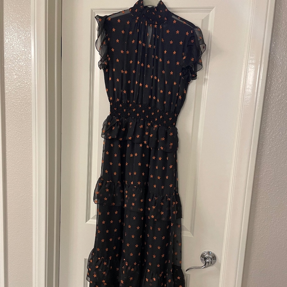 SCOTCH & SODA Maison Scotch Chiffon High Neck Star Jacquard Maxi Dress S… - Picture 2 of 15